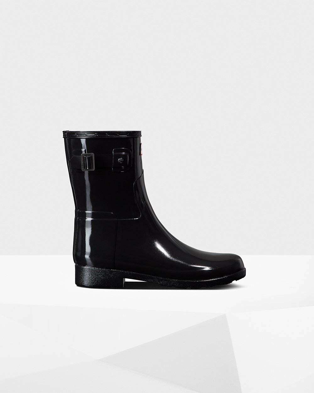 Womens Hunter Short Rain Boots Black - Refined Slim Fit Gloss - 0175628-ON